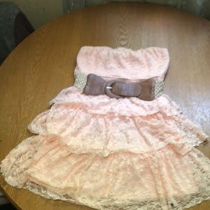 Pink ruffle dress with belt